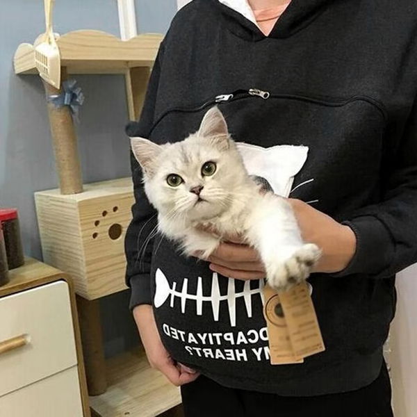 Cozy Cat Owner Hoodie with Pouch