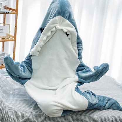 Plush Shark Hooded Throw Blanket