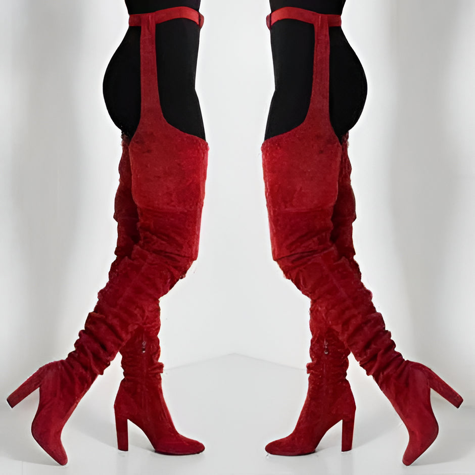 Trendy Suede Over Knee High Heel Boots