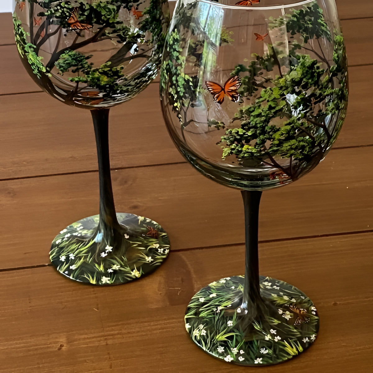 Colorful Tree Wine Glasses - Hand Painted Design
