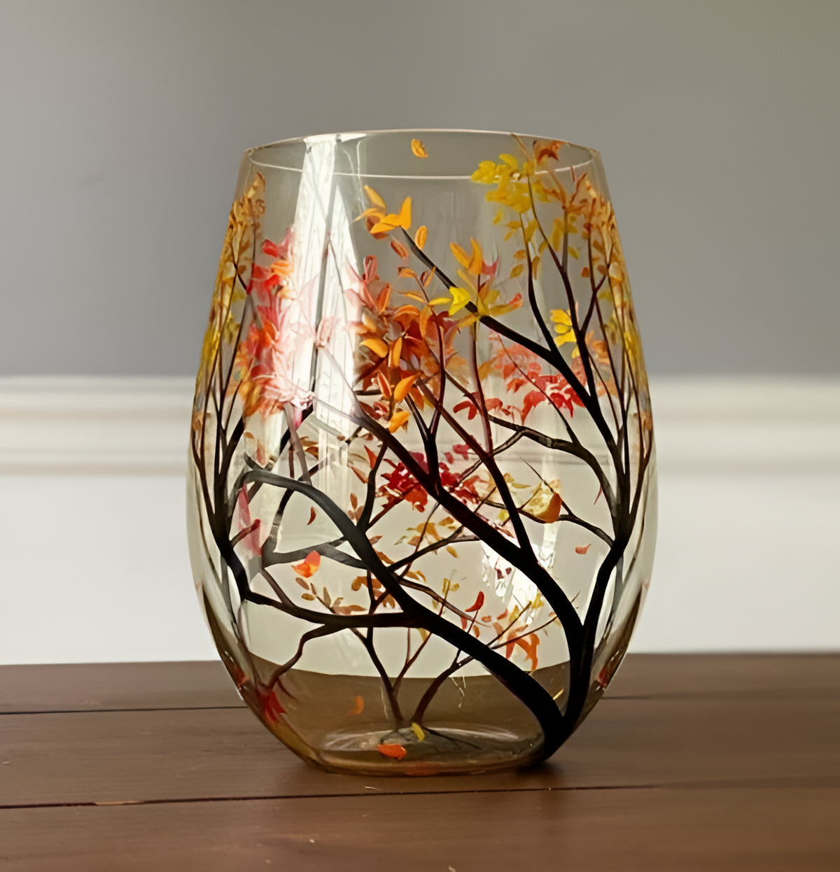Colorful Tree Wine Glasses - Hand Painted Design