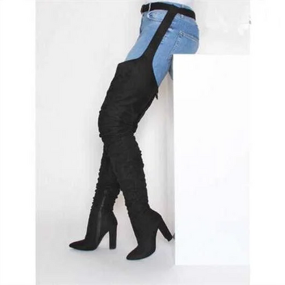 Trendy Suede Over Knee High Heel Boots