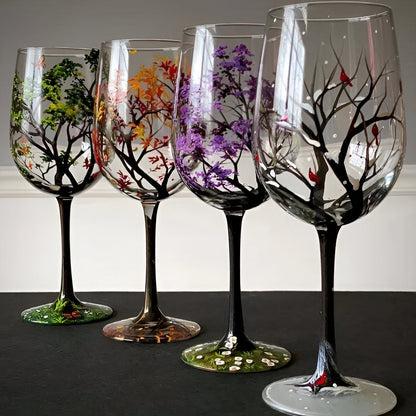 Colorful Tree Wine Glasses - Hand Painted Design