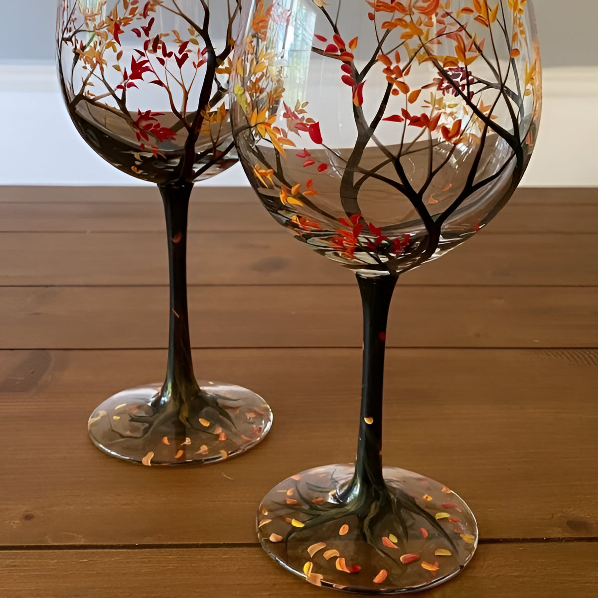 Colorful Tree Wine Glasses - Hand Painted Design