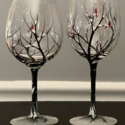 Colorful Tree Wine Glasses - Hand Painted Design