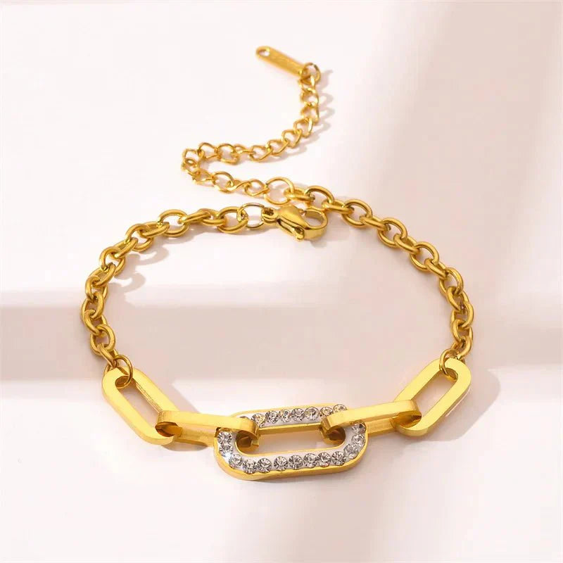 Sparkling Diamond Paperclip Bangle Bracelet - Halri