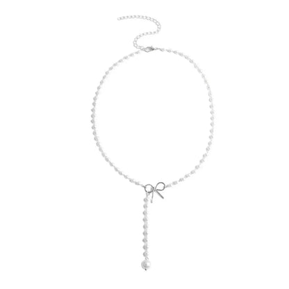 Elegant White Pearl Drop Chain Necklace