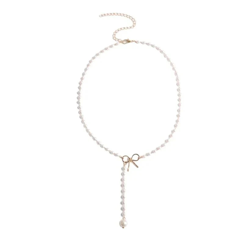 Elegant White Pearl Drop Chain Necklace - Halri