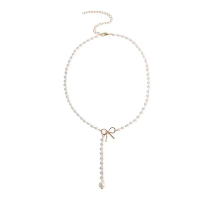 Elegant White Pearl Drop Chain Necklace - Halri
