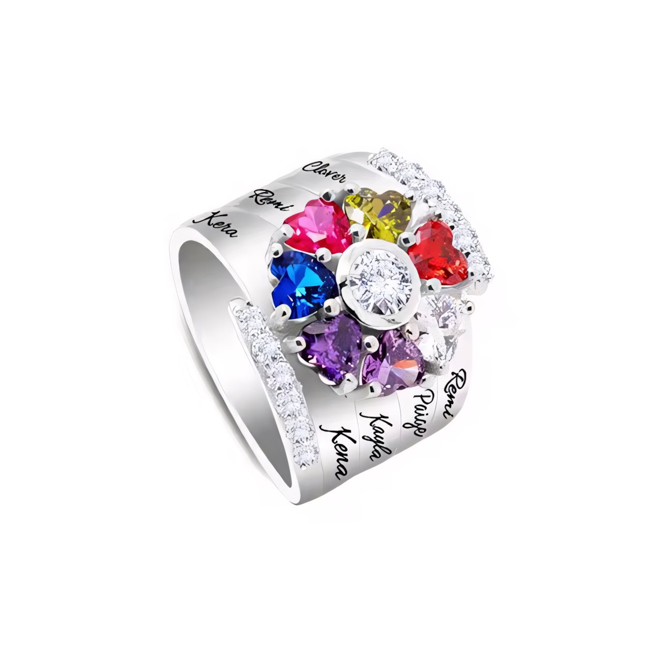 Custom Diamond Heart Name Birthstone Necklace Ring