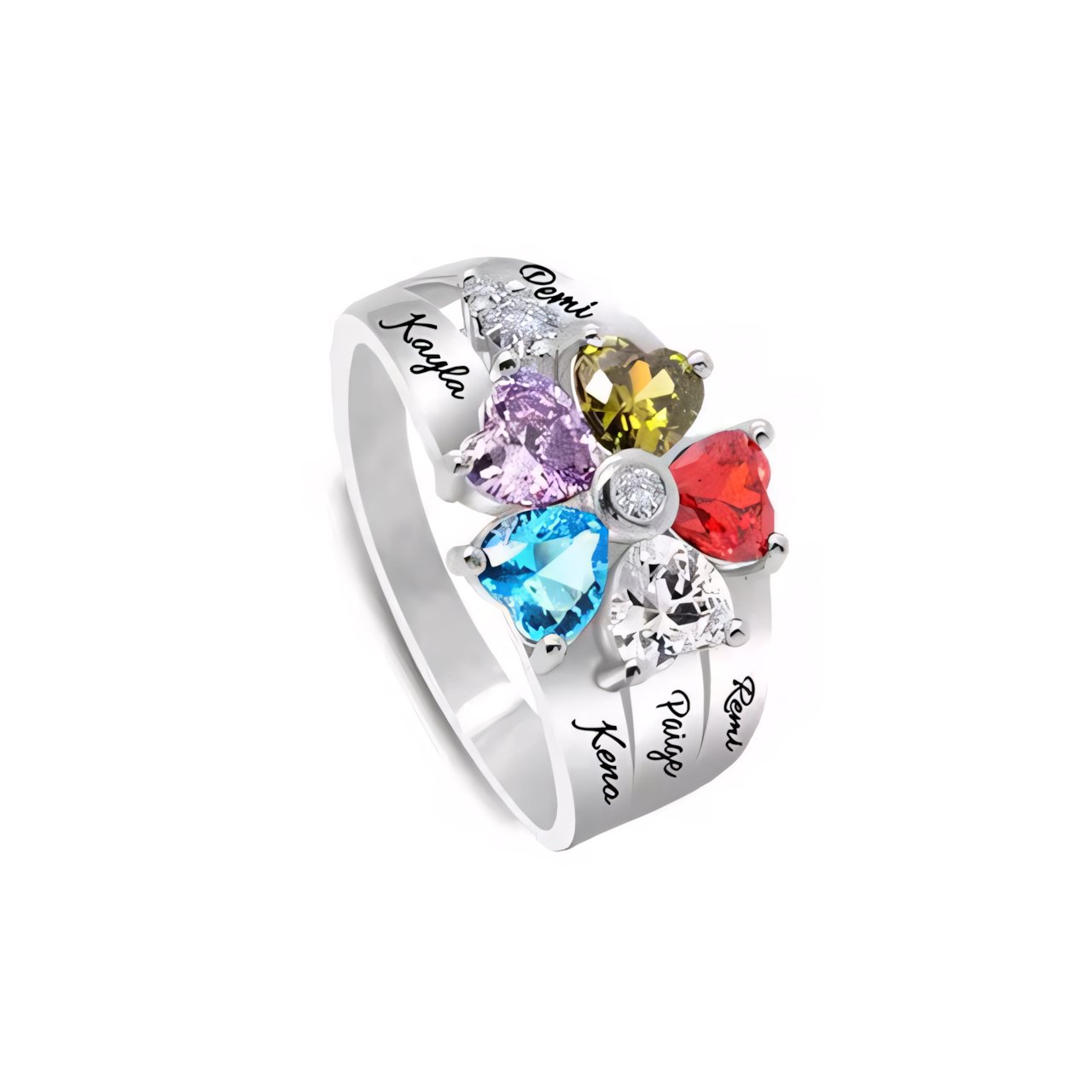 Custom Diamond Heart Name Birthstone Necklace Ring