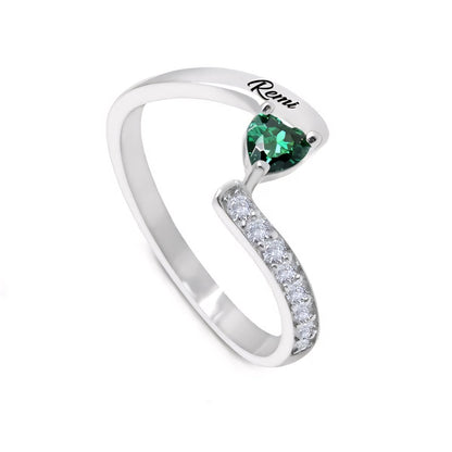 Custom Diamond Heart Name Birthstone Necklace Ring