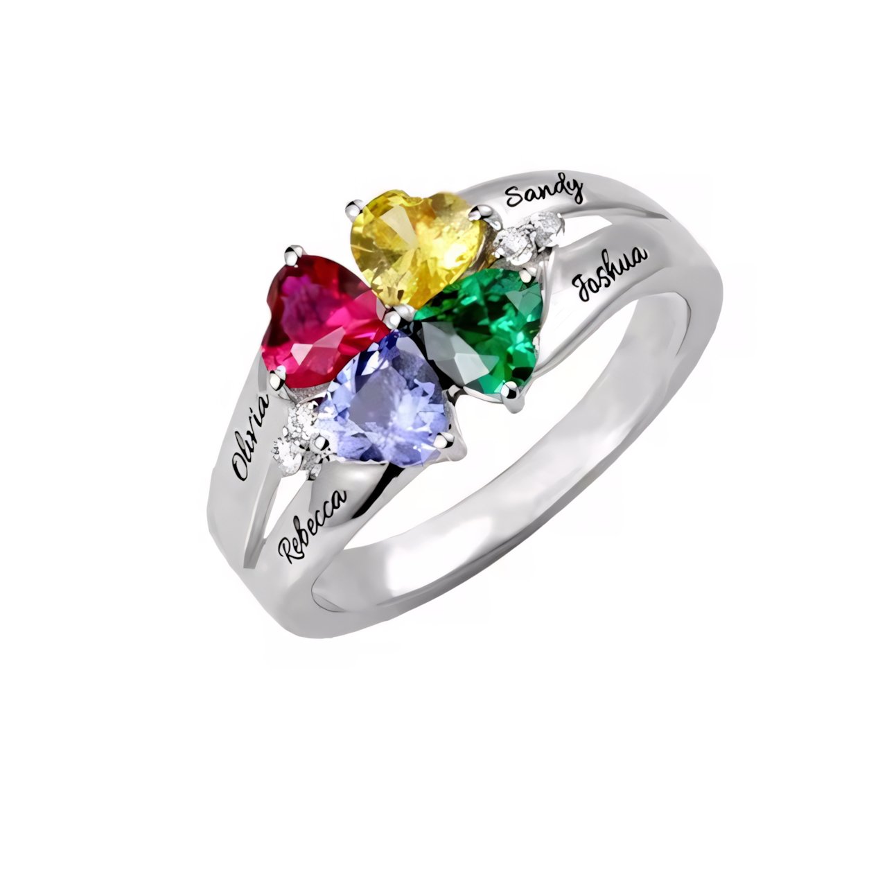 Custom Diamond Heart Name Birthstone Necklace Ring