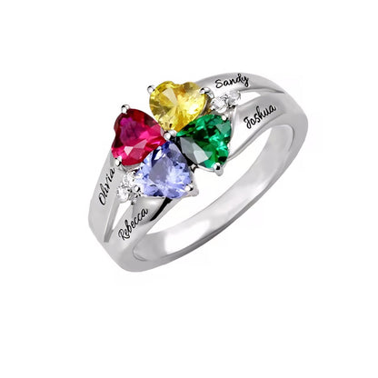 Custom Diamond Heart Name Birthstone Necklace Ring