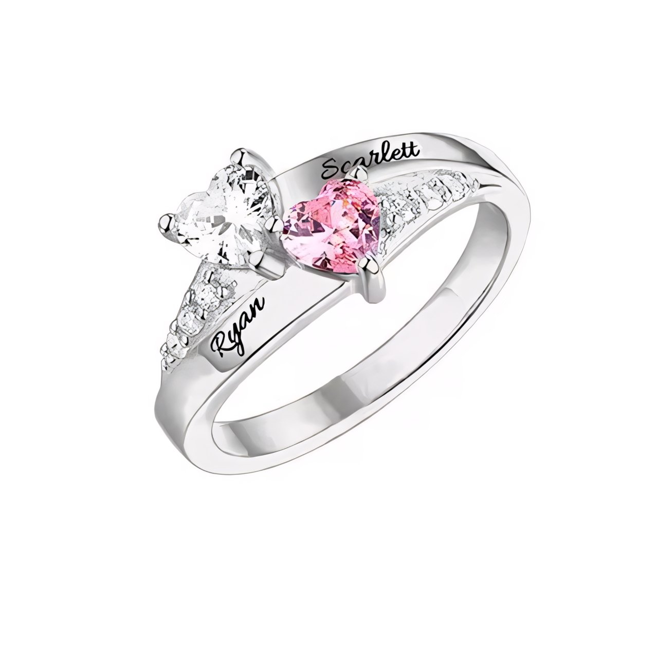 Custom Diamond Heart Name Birthstone Necklace Ring