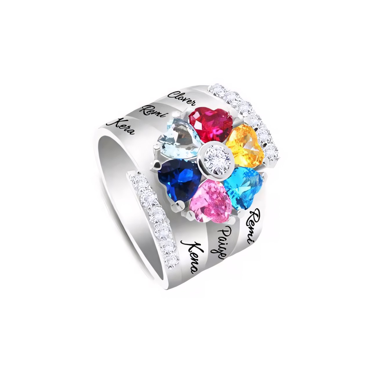 Custom Diamond Heart Name Birthstone Necklace Ring