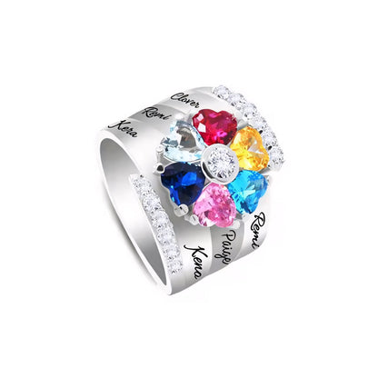 Custom Diamond Heart Name Birthstone Necklace Ring