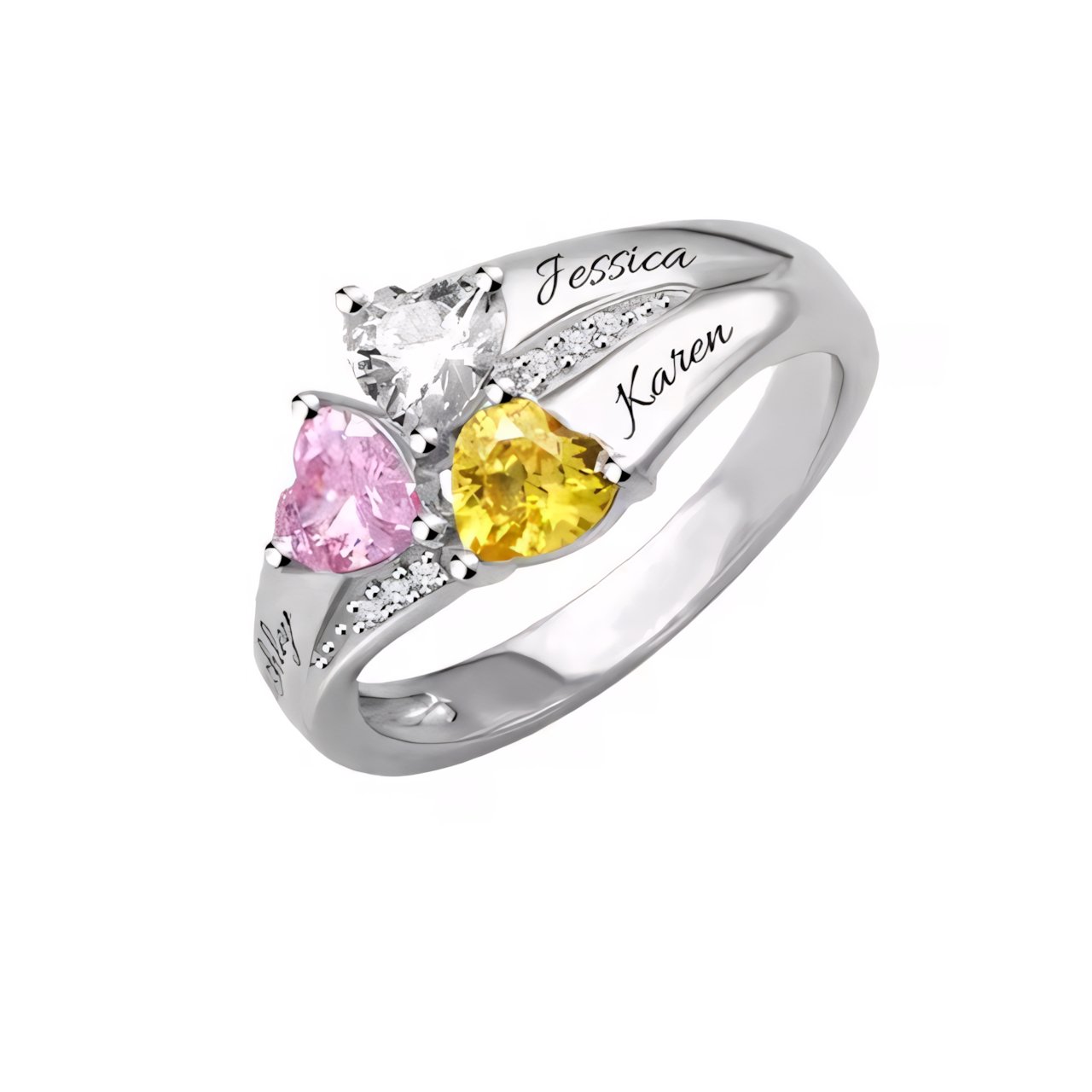 Custom Diamond Heart Name Birthstone Necklace Ring