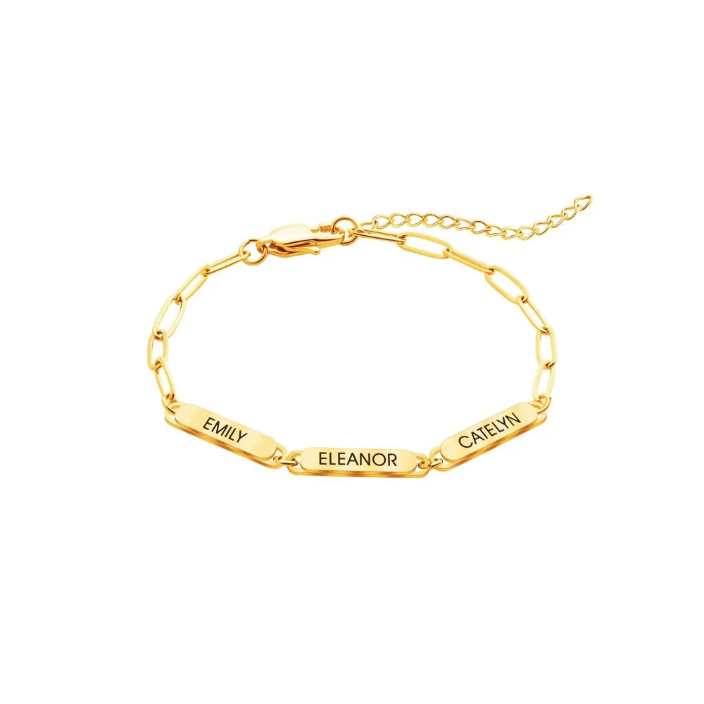 Customizable Family Name Paperclip Charm Bracelet