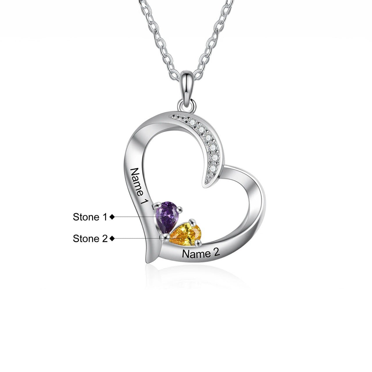 Customized Birthstone Heart Pendant Necklace