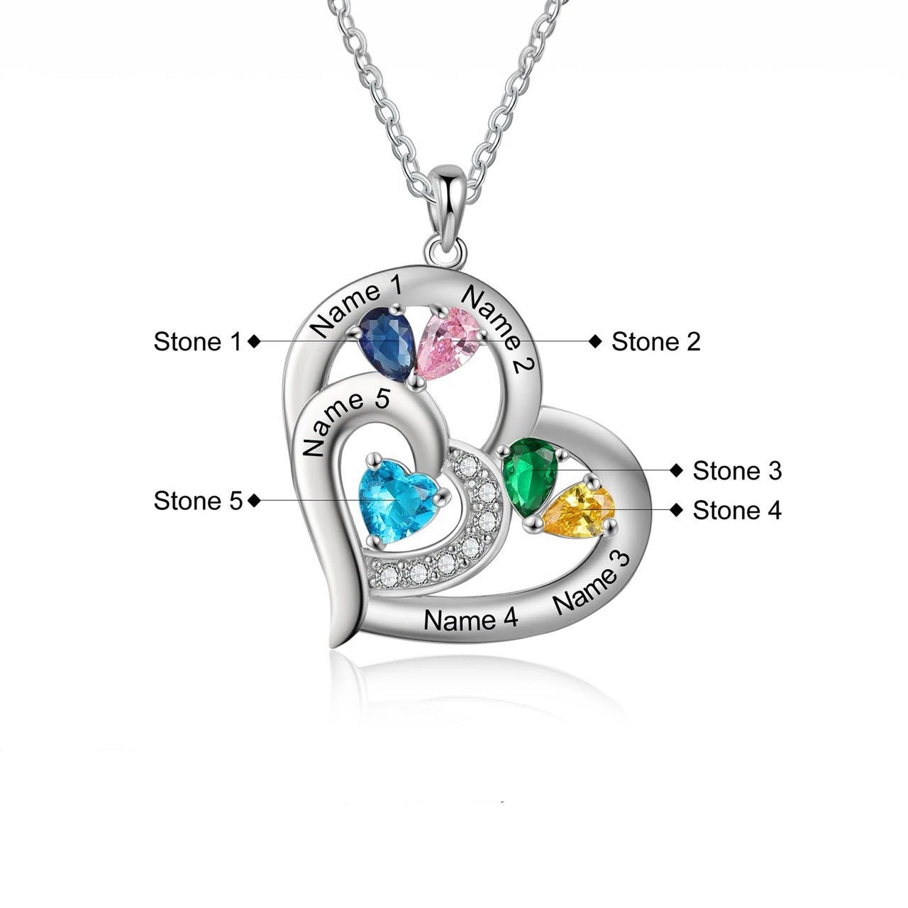 Customized Birthstone Heart Pendant Necklace