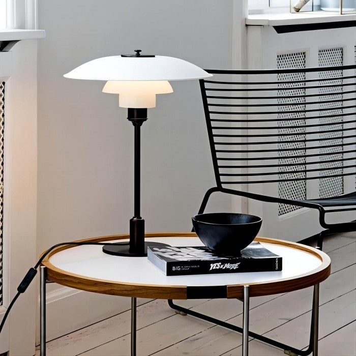 Sleek Metal Glass Desk Lamp Contemporary Style - Halri