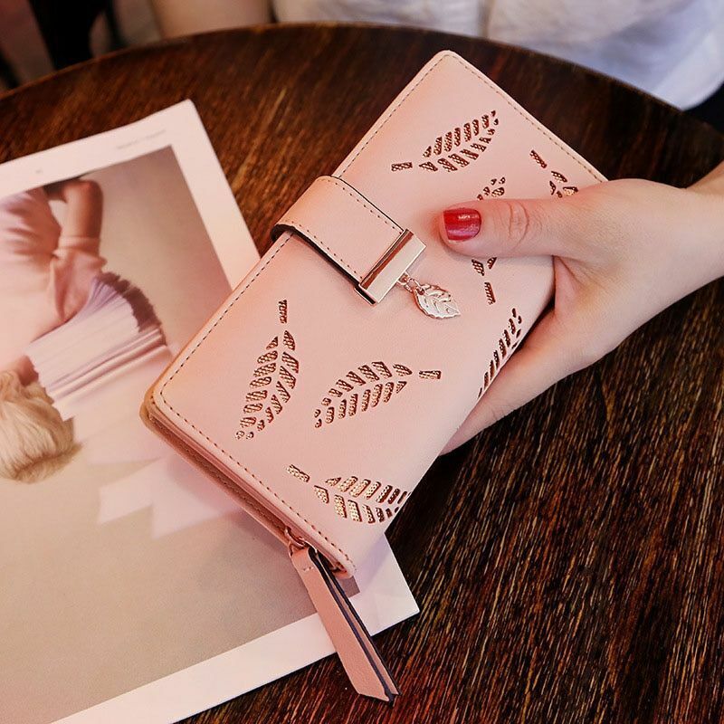 Luxury Brown Leather Wallet with Leaf Accent