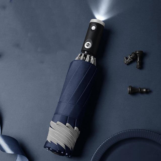 Compact Windproof Folding LED Umbrella with Reflective Strip