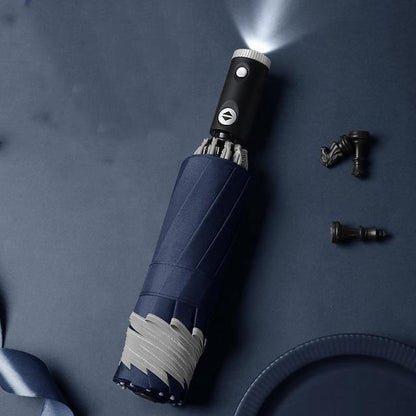 Compact Windproof Folding LED Umbrella with Reflective Strip