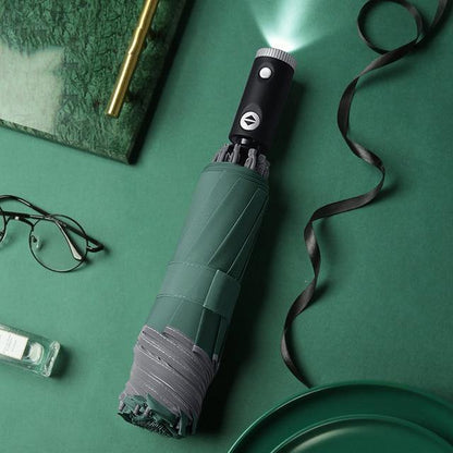Compact Windproof Folding LED Umbrella with Reflective Strip