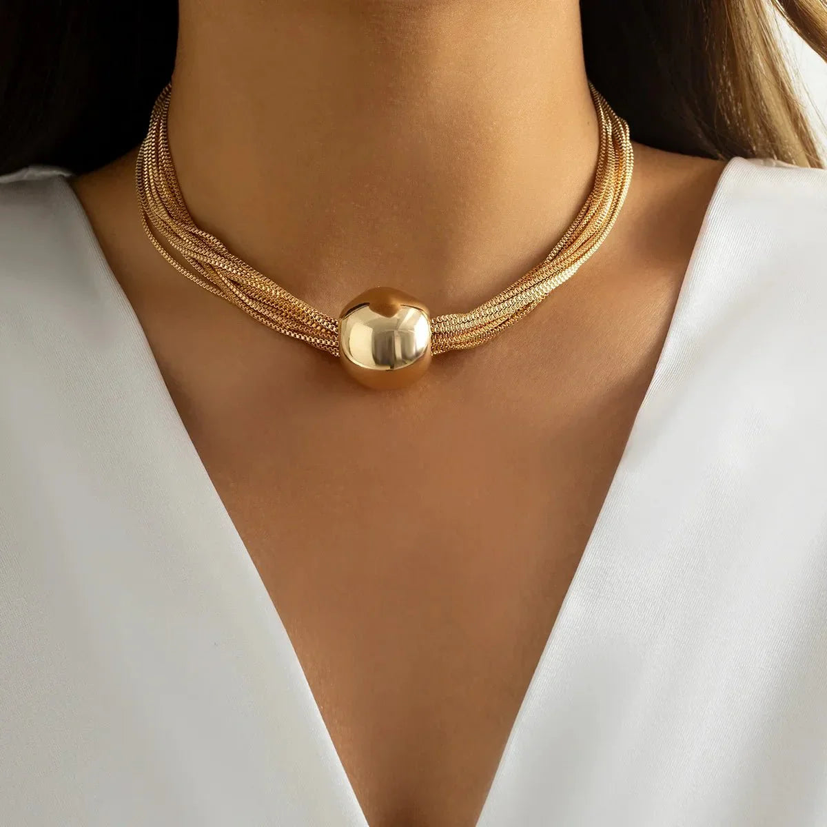 Luxury Layered Chain Ball Necklace and Bracelet Set - Halri