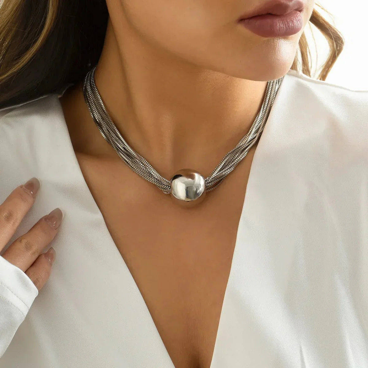 Luxury Layered Chain Ball Necklace and Bracelet Set