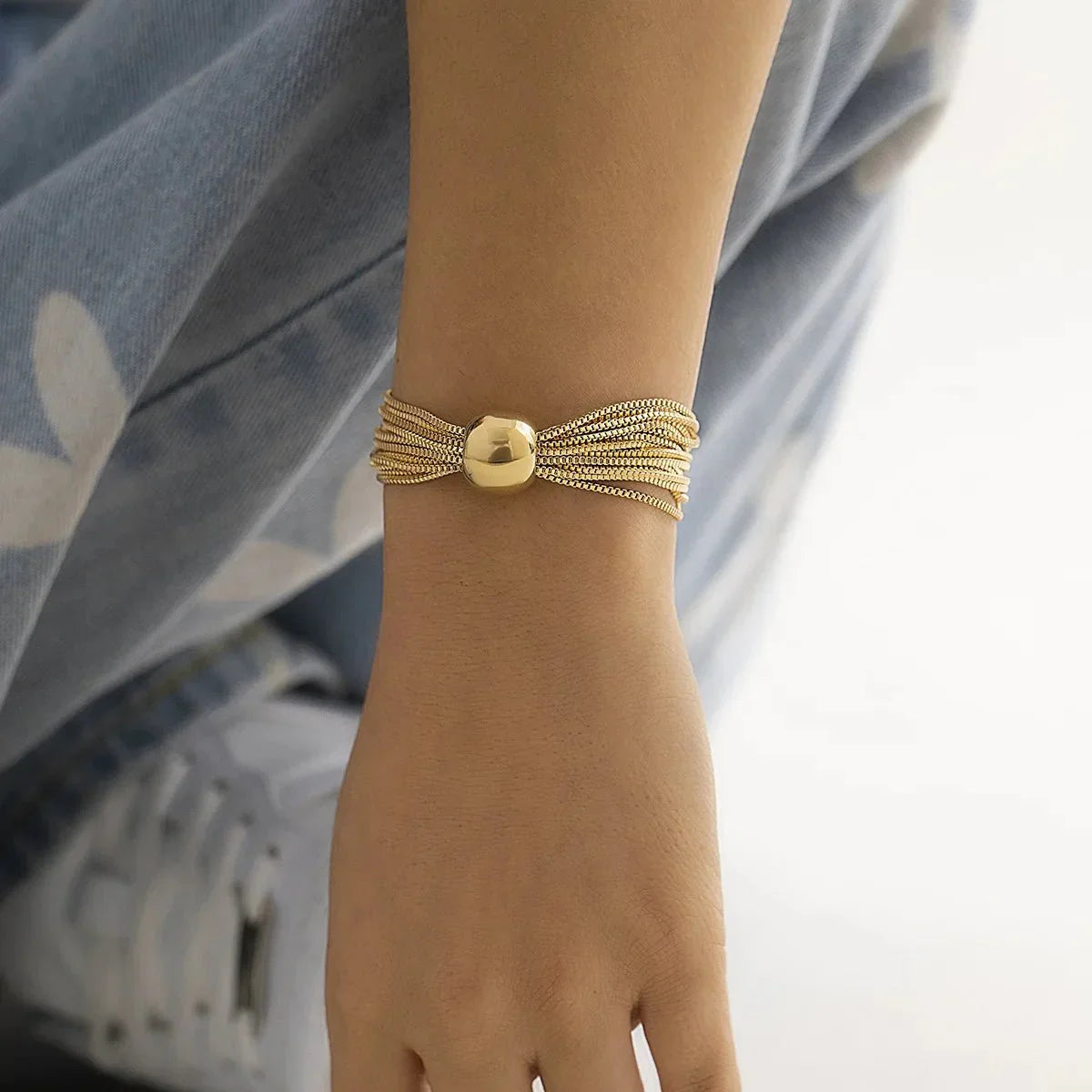 Luxury Layered Chain Ball Necklace and Bracelet Set