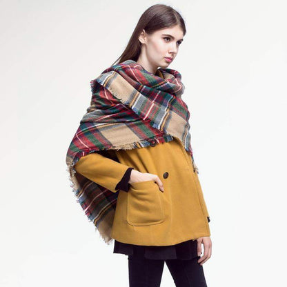 Warm Plaid Knit Winter Scarf for Women