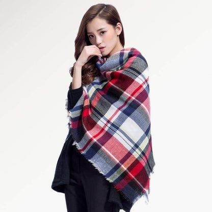 Warm Plaid Knit Winter Scarf for Women