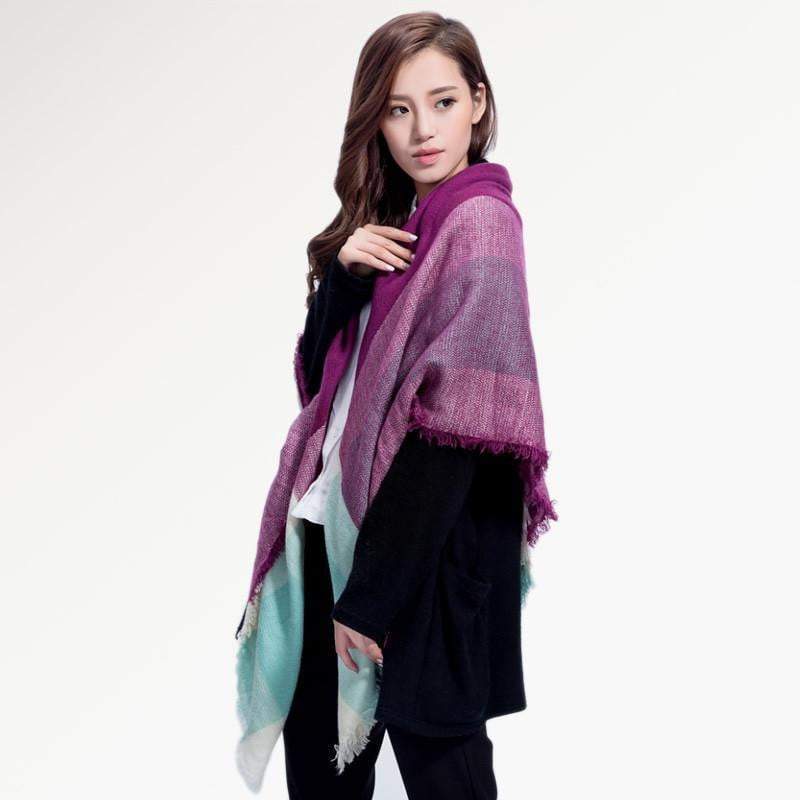Warm Plaid Knit Winter Scarf for Women