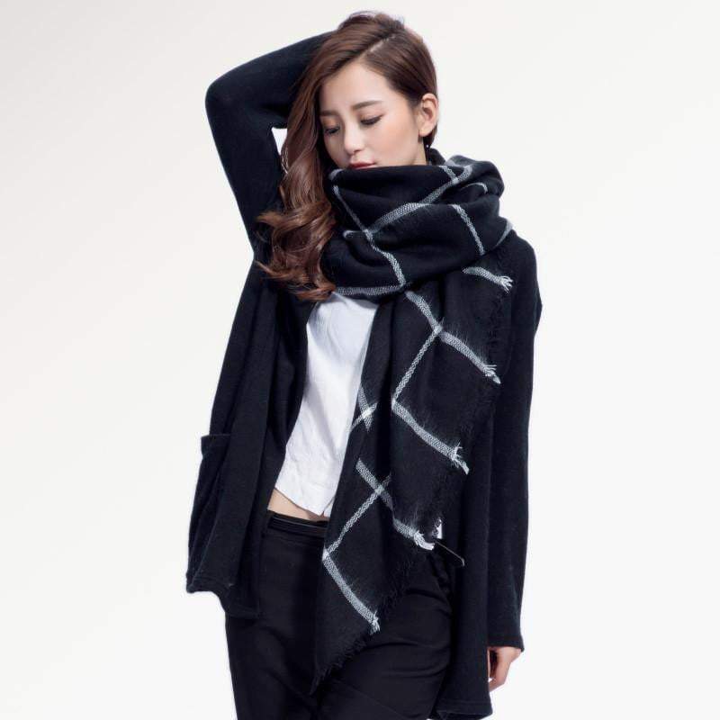 Warm Plaid Knit Winter Scarf for Women