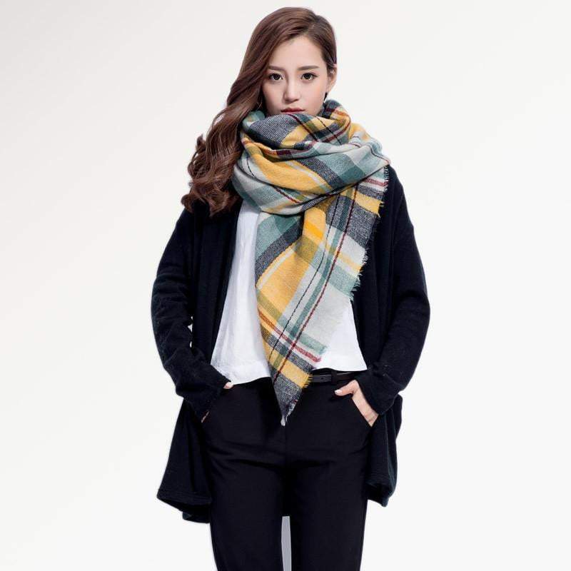 Warm Plaid Knit Winter Scarf for Women