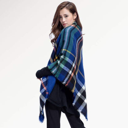 Warm Plaid Knit Winter Scarf for Women