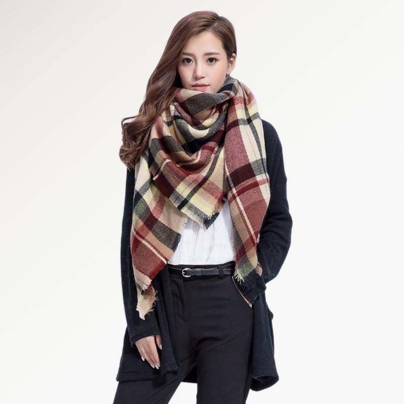 Warm Plaid Knit Winter Scarf for Women
