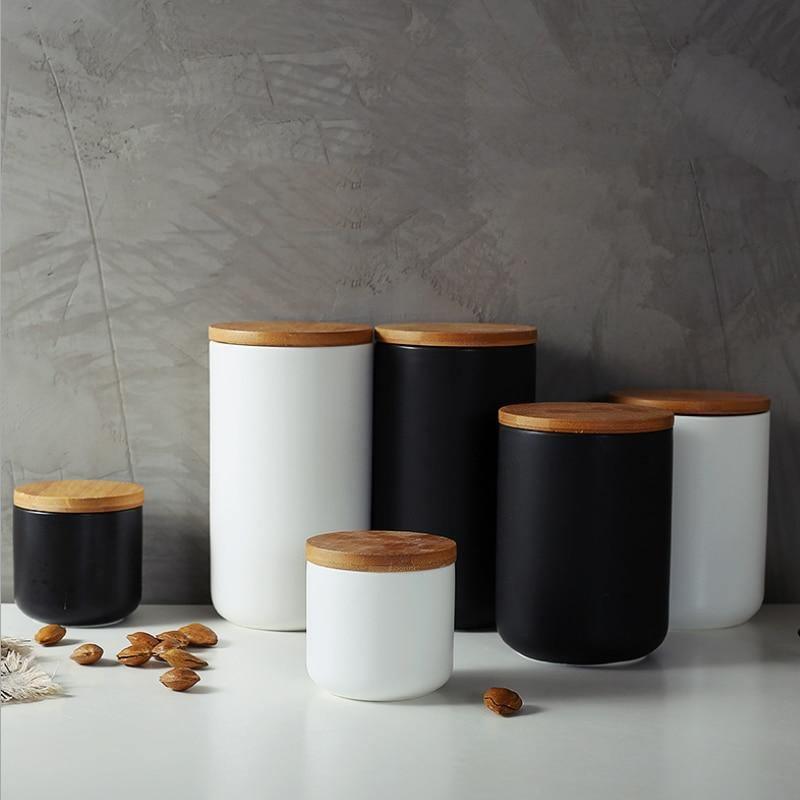 Natural Ceramic Storage Jars with Wooden Lids - Halri