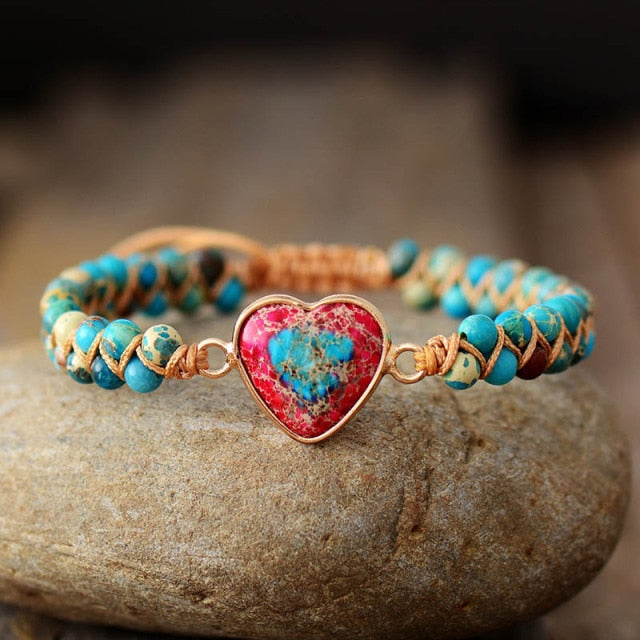 Unique Earthy Gemstone Heart Bracelet - Halri
