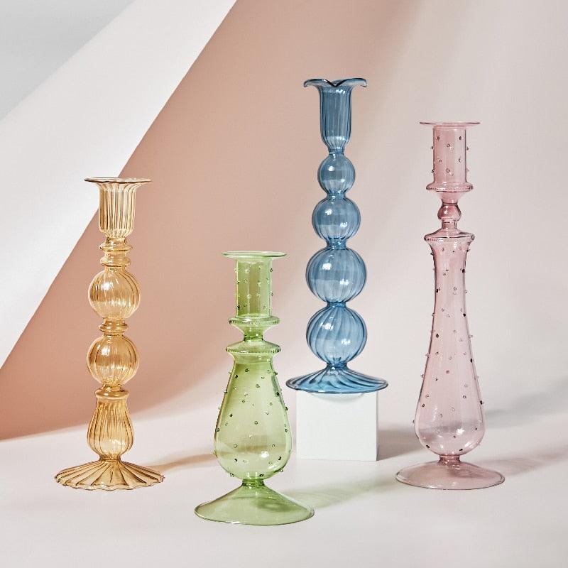 Soft Pink Glass Candle Holder Decorative Table Centerpiece - Halri