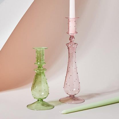 Soft Pink Glass Candle Holder Decorative Table Centerpiece