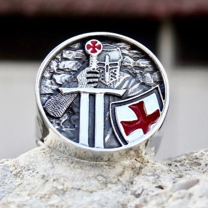 Men's Red Cross Stainless Steel Band Ring
