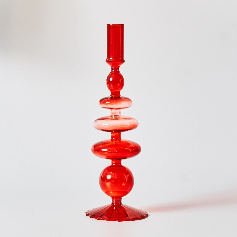 Colorful Red Glass Candle Holder & Vase Set