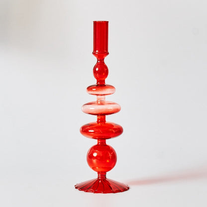 Colorful Red Glass Candle Holder & Vase Set