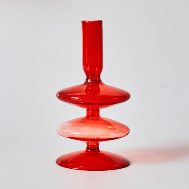 Colorful Red Glass Candle Holder & Vase Set - Halri