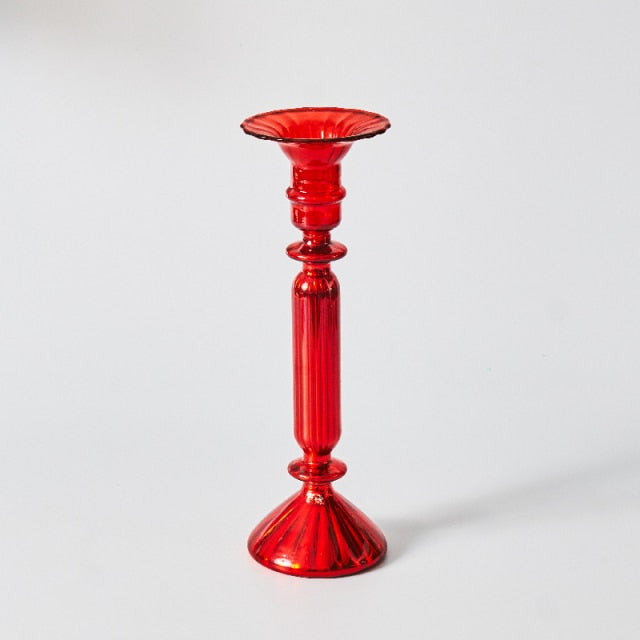 Colorful Red Glass Candle Holder & Vase Set