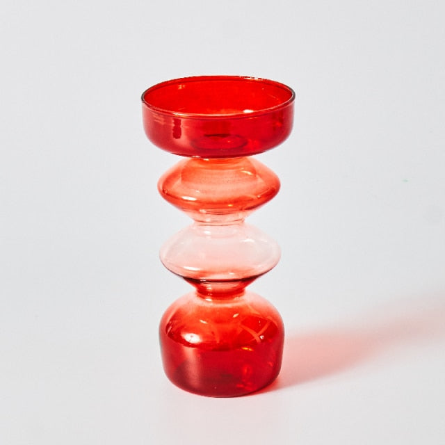 Colorful Red Glass Candle Holder & Vase Set